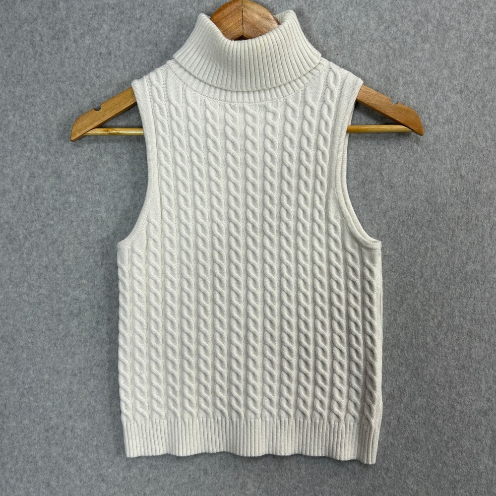 EVEREVE Turtleneck Sweater Vest Ivory Cream Cable Knit Sleeveless Size Small
